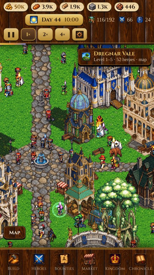 The kingdom at its height: castle, cathedral, mages' tower, market and busy streets